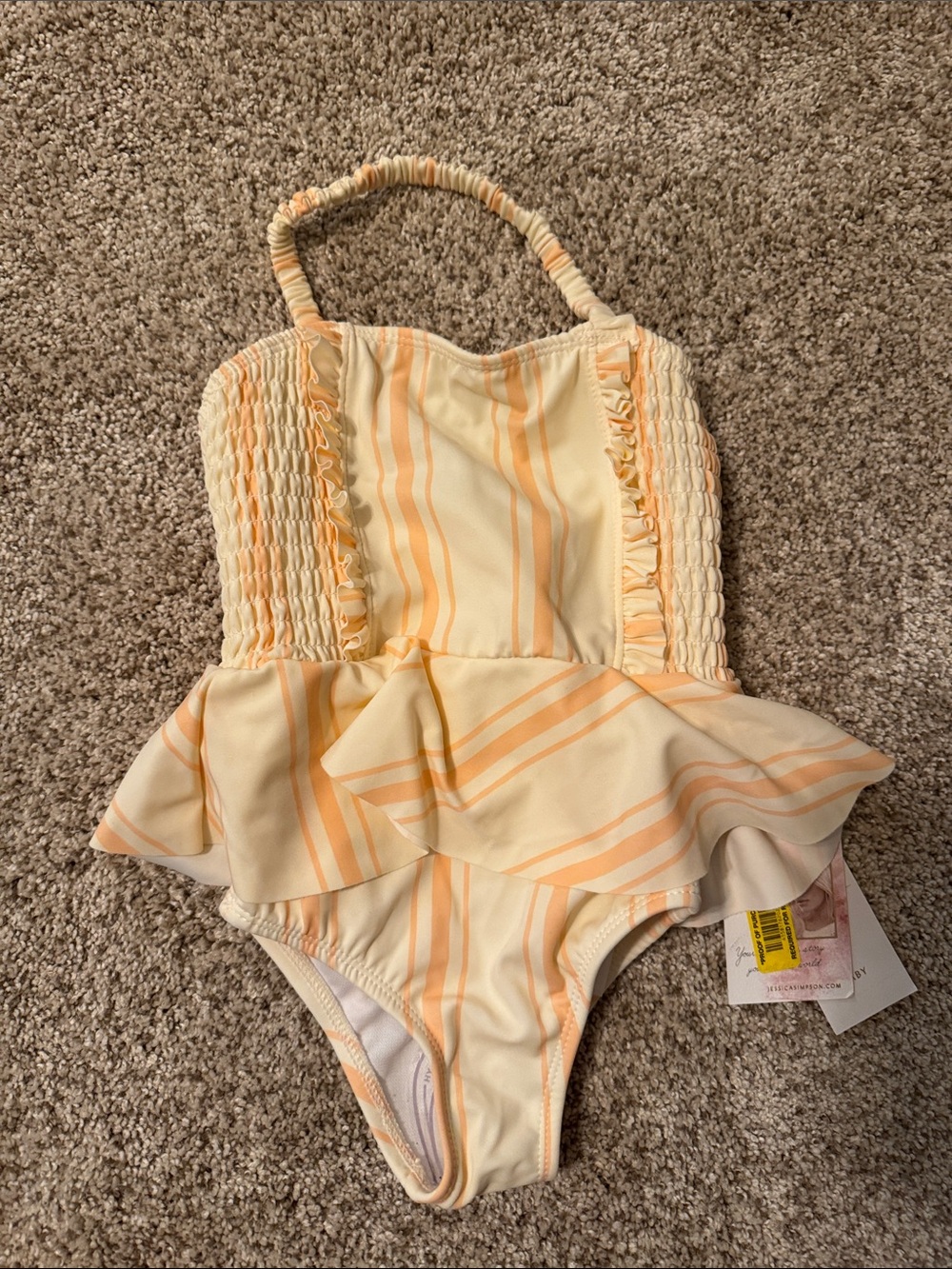 Jessica Simpson Girls Striped One-Piece Swimsuit in Cream and Peach